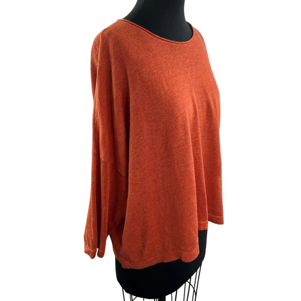 EILEEN FISHER Orange Linen Long Sleeve Bateau Neck Pullover Sweater Size S/M